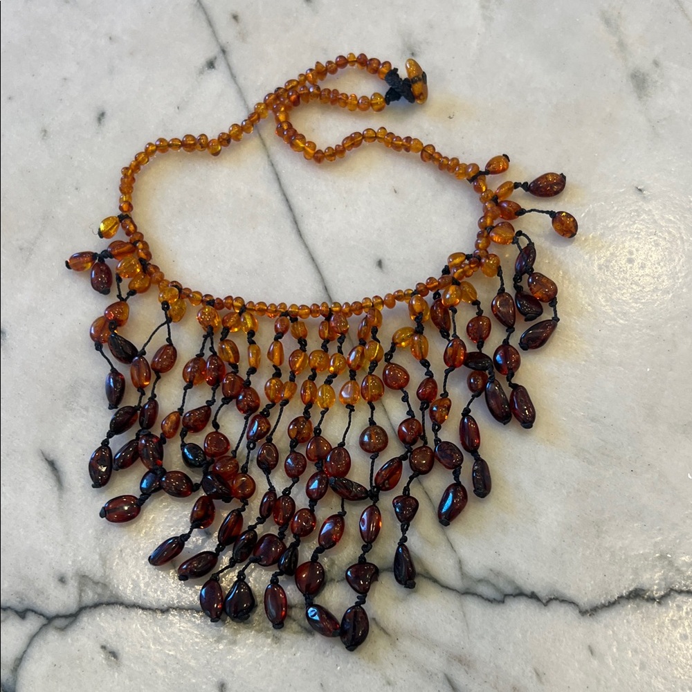 AMAZING AMBER OMBRÉ Beaded Bib Fringe Necklace